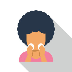 Woman with afro hair performing her daily facial cleansing ritual with cotton pads