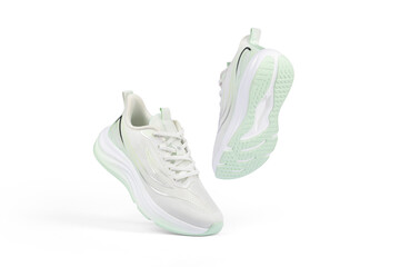 Flying sports sneaker on transparent background for dynamic advertising