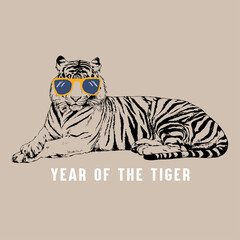 Obraz premium Cool Tiger Illustration Wearing Sunglasses.ai