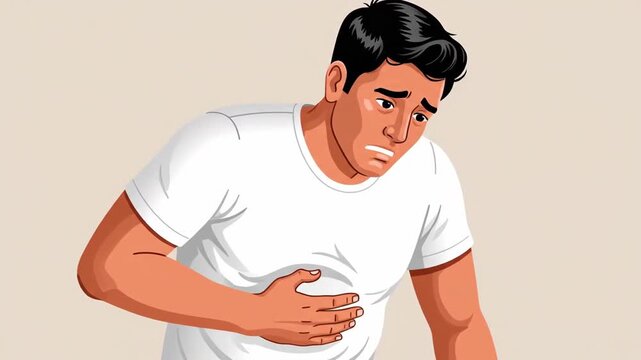 Man Experiencing Stomach Pain: Animated Illustration with Emotional Expressions