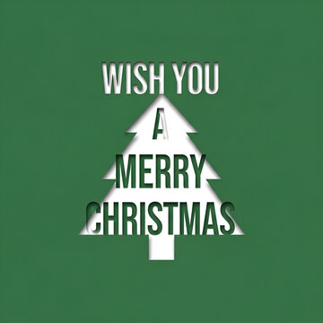 Creative Wish You a Merry Christmas typography arranged in tree shape on green background