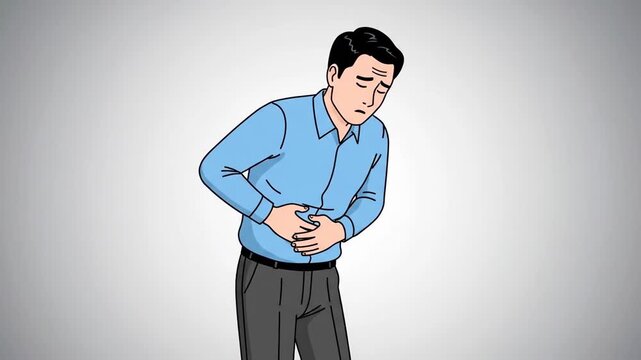 Man Experiencing Stomach Pain Or Discomfort Graphic Illustration Animation