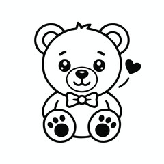 teddy bear line drawing bow tie heart sitting vector