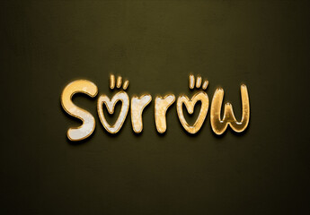 Old gold text effect of word Sorrow with 3D glossy style Mockup.