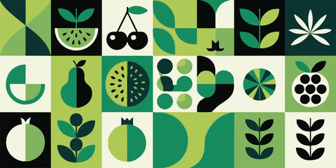 fruit pattern mosaic of stylized fruit and botanical tiles © AIcon Star