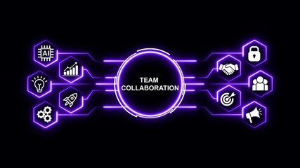 Team Collaboration Business Concept. Optimization of business and production processes. Virtual network connecting service with graphical icons in various.