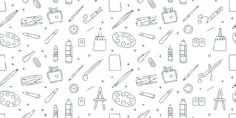art seamless pattern stationery icons paintbrush pencil palette