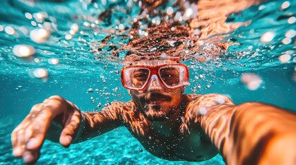 Underwater adventure snorkeling fun in clear waters action shot tropical beach crystal clear environment