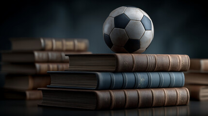 A pile of books stacked unevenly with a solitary apple on top, education and knowledge concept with minimalist still life composition, Generated AI