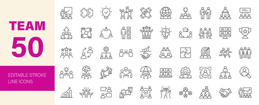 Team icon set. Editable line icons. Vector illustration.