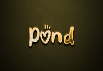 Old gold text effect of word Pond with 3D glossy style Mockup.