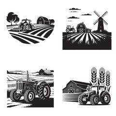 Vector set of vintage retro cars and transport icons