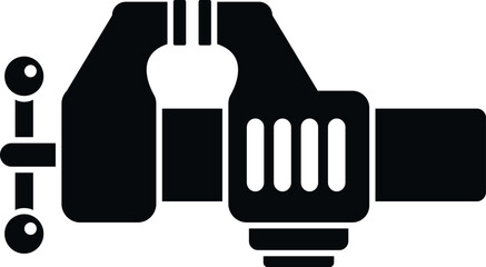 Vise holding an object, presenting a simple black and white workshop tool icon
