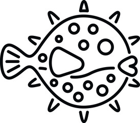 Pufferfish ocean animal line art icon for marine life and aquatic themes