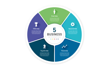Vector infographic label design and business circle infographic template design 5 options. Can be used for process diagram, workflow layout, banner, flow chart presentations.