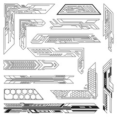 Stunning collection of futuristic technology circuit board line art borders and corner elements perfect for sci-fi design projects © AHMAD