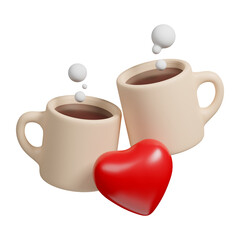 Valentines day concept. cup of coffee with heart 3d icon on white