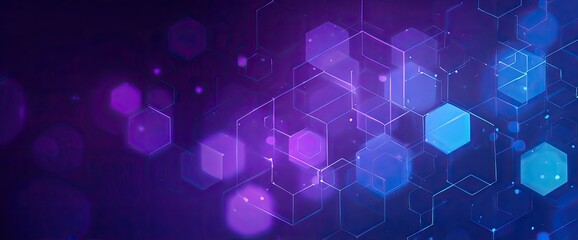 Abstract digital network with glowing cubes and hexagons on a purple backdrop
