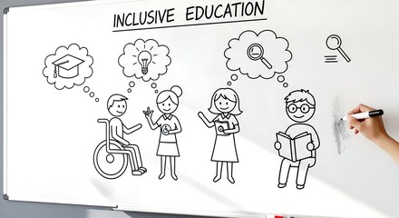 Inclusive Education Whiteboard Drawing with Students, Ideas, and
