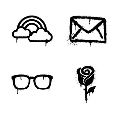 Black Graffiti Spray Paint Icons Set, Drips Art Style, Isolated on White
