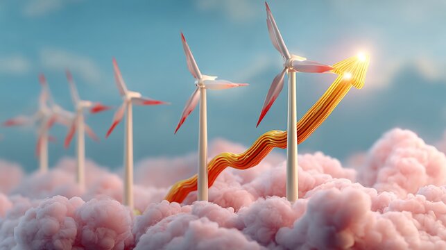 Distant wind turbines with soft glowing upward financial growth path in sky, warm sunset daylight, @musa (relaxed) -# Create, explore, and organize on [.com](<https://.com/imagine?from_discord=1