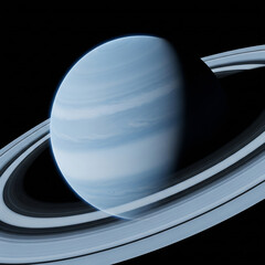 Icy Blue Giant: Stunning 4K Image of a Ringed Exoplanet or Uranus/Neptune