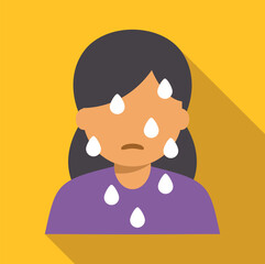 Woman's face sweating profusely, symbolizing stress, fever, anxiety or heat