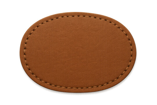 Brown stitched leather oval patch label template