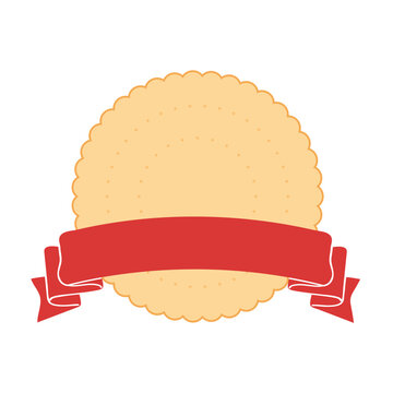 赤いリボンとクリーム色のビスケット風メダル / 円形フレーム / メダル型の装飾ラベル / タイトル見出しやランキング表示用のシンプルなベクターイラスト