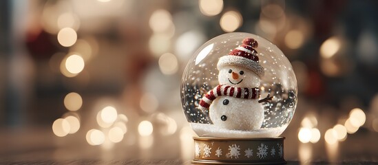 snowman inside a snow globe on a Christmas background