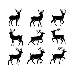 Fototapeta premium Collection of Silhouettes of Deer in Various Poses, Representing Wildlife and Nature