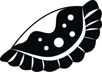 Black and white cheburek icon illustration on a white background