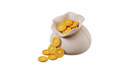 A whimsical scene of a sack overflowing with golden coins, spilling onto the floor.