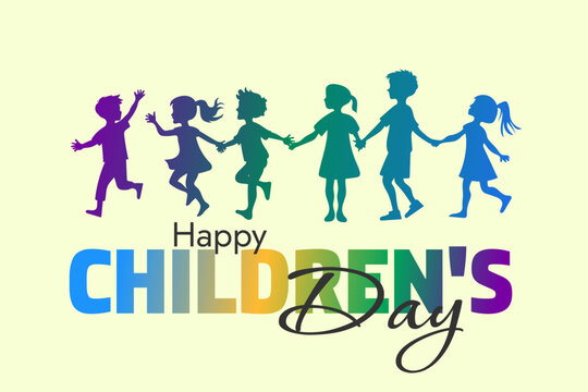 Flat modern children's day holiday banner silhouette of children in color gradient - Powered by Adobe