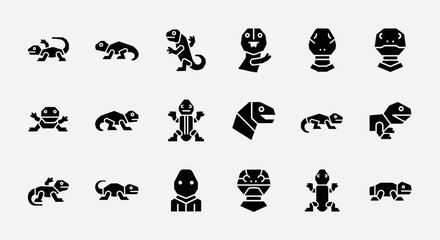 Obraz premium Discover a captivating collection of stylized lizard and reptilian character icons perfect for modern design projects and creative branding