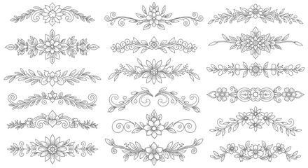 Fototapeta premium Elegant floral dividers and ornaments create beautiful decorative borders and accents for sophisticated designs and invitations