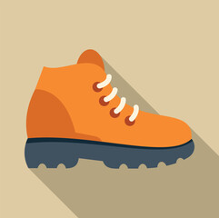 Orange trekking boot for outdoor adventure in flat icon style