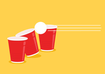 Red beer cup vector. Red plastic cup isolated on yellow background. Red plastic party cup.