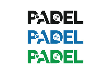 Padel logo, padel typeface text logo, padel racket and ball logo design vector