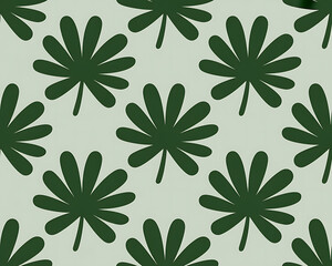 Seamless pattern of dark green palm leaves on a light green background tropical
