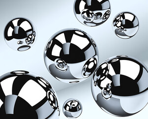 Silver Spheres Reflecting Light and Other Spheres stock (250