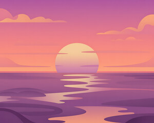 Stylized Sunset Over Calm Water with Clouds and Reflection sunrise ocean