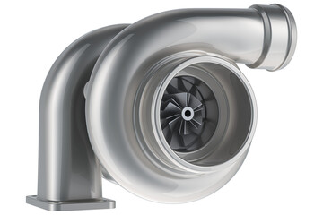 Car turbocharger, side view, transparent background