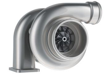 Car turbocharger, side view, transparent background