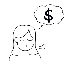 A woman sighing while thinking about money
