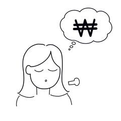 돈 걱정하며 한숨을 쉬는 여자