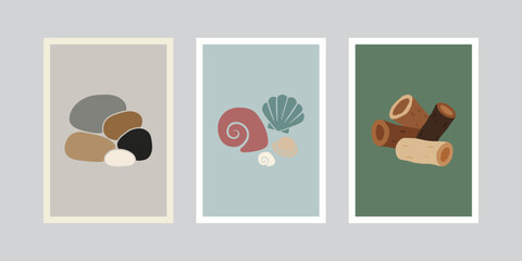 Boho Abstract Nature Elements Poster Set