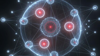 Digital plexus connection points. Data network or molecule structure with pulsing red and blue nodes. Quantum computing and scientific visualization. - Powered by Adobe