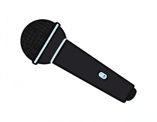 A cartoon microphone, black body and a dark gray head, on white background