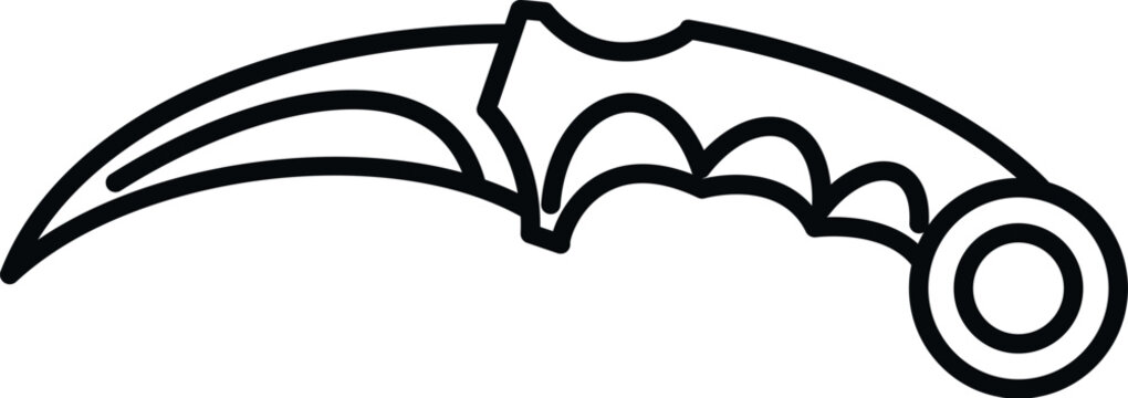 Stylized karambit knife outline illustrating self defense, combat, and weaponry